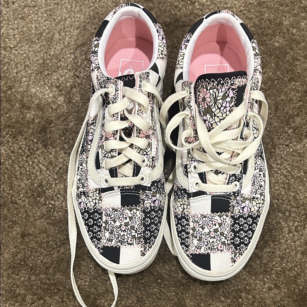 Vans Sneakers with Black and Pink Floral Design